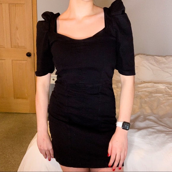 Bershka Square Neckline Denim Black Mink Dress - Picture 2 of 5